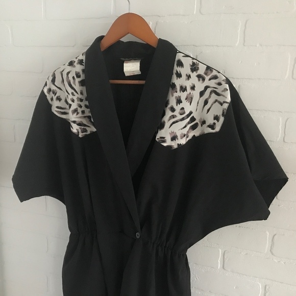 Vintage Midi Dress Michael Phillips Bat Sleeve Mixed Animal print Size 13 - Picture 2 of 9